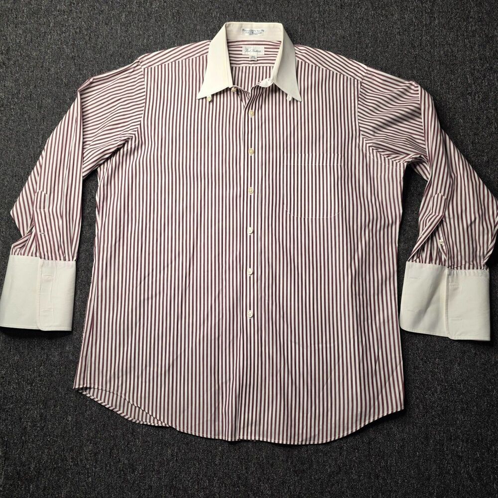 Paul Fredrick Dress Shirt 16.5 33 Premium Cotton Tab Collar French Cuff Striped